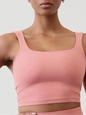 Athleta Transcend Square Neck Crop Bra, Natural Rose, Medium D-DD